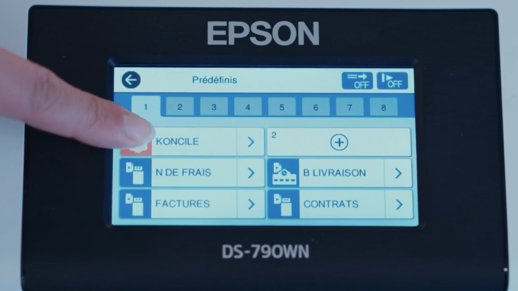 Ecran tactile d'un scanner EPSON