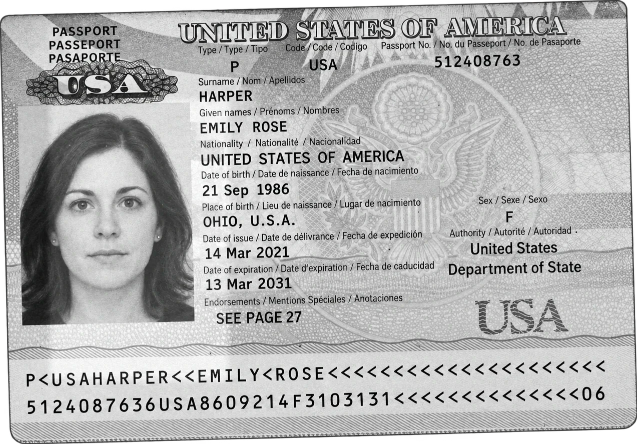 Sample US passport being scanned
